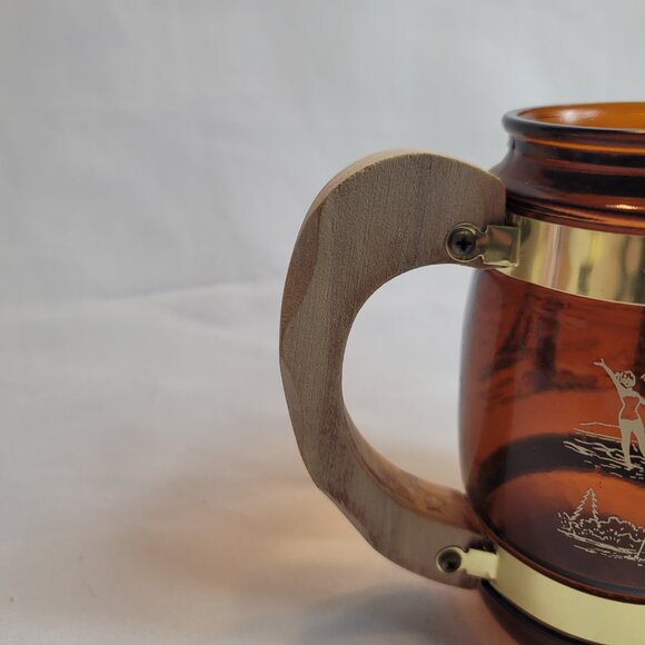 Siesta Ware Amber Brown Glass Barrel Mug Wood Handle Cape Cod - Picture 5 of 13